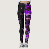 Zwarte en Paarse Camo Star-Leggings Leggings (Voorkant)