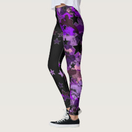 Zwarte en paarse camouflage ster leggingen leggings
