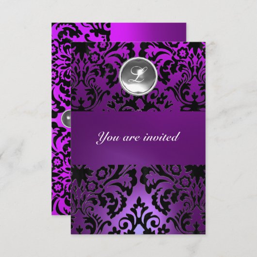 ZWARTE EN PAARSE DAMASKGEM-MONOGRAM-ijs Kaart (Voorkant / Achterkant)