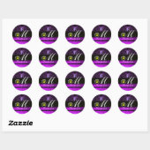 ZWARTE EN PAARSE DAMASKMONOGRAM, YellowTopaz Ronde Sticker (Vel)