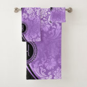 Zwarte en Paarse Floral Damaskers Bad Handdoek (Insitu)