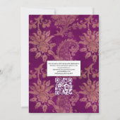 Zwarte en Paarse  Floral QR Code Weddenschap Kaart (Achterkant)