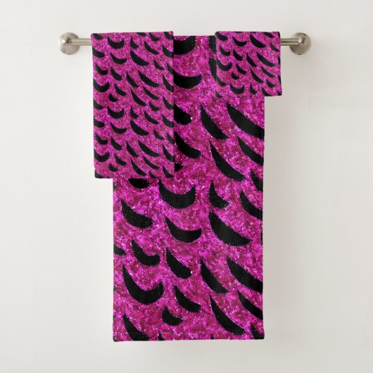 Zwarte en Paarse Glitter Animal Print Patroon Bad Handdoek (Insitu)