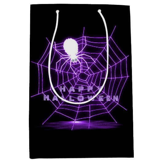 Zwarte en Paarse Halloween Spider Web Gift Bag Medium Cadeauzakje (Voorkant)