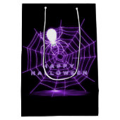 Zwarte en Paarse Halloween Spider Web Gift Bag Medium Cadeauzakje (Achterkant)