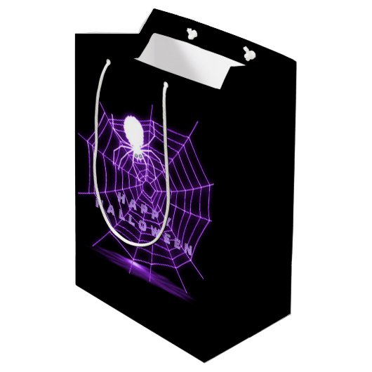 Zwarte en Paarse Halloween Spider Web Gift Bag Medium Cadeauzakje (Achterkant Gekanteld)