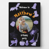 Zwarte en paarse Halloween verjaardagsfeestje welk Fotoplaat (voorkant)