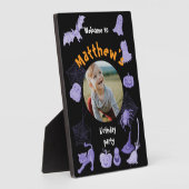 Zwarte en paarse Halloween verjaardagsfeestje welk Fotoplaat (Zijkant)
