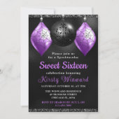 Zwarte en Paarse Halloween-versieringen Sweet 16 Kaart (Voorkant)