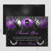 Zwarte en Paarse Halloween-versieringen Sweet Sixt Bedankkaart (Voorkant / Achterkant)