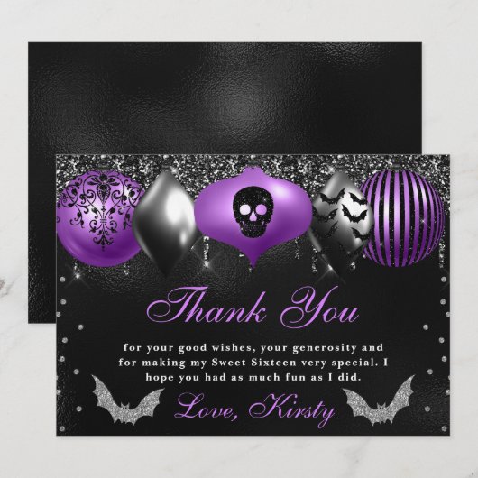 Zwarte en Paarse Halloween-versieringen Sweet Sixt Bedankkaart (Voorkant / Achterkant)