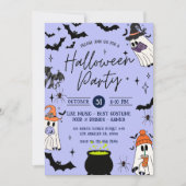 Zwarte en Paarse Halloweenfeest Uitnodigen Kaart (Voorkant)