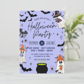 Zwarte en Paarse Halloweenfeest Uitnodigen Kaart (Staand voorkant)