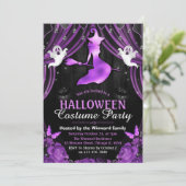 Zwarte en Paarse heks en Shimmer Curtains Hallowee Kaart (Staand voorkant)