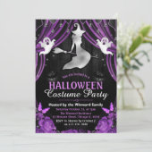 Zwarte en Paarse heks en Shimmer Curtains Hallowee Kaart (Staand voorkant)