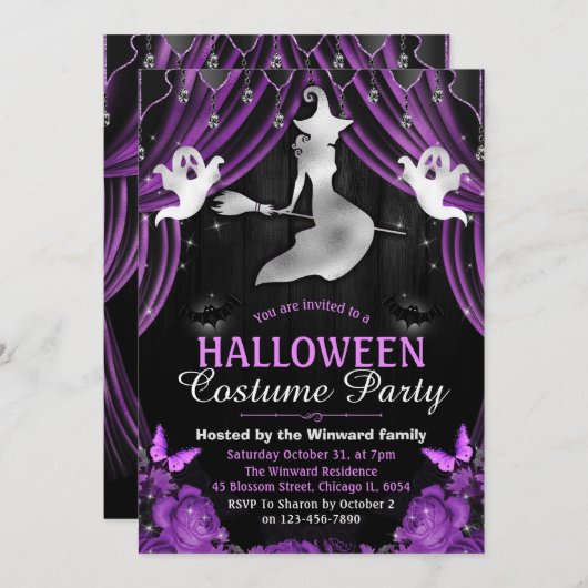 Zwarte en Paarse heks en Shimmer Curtains Hallowee Kaart (Voorkant / Achterkant)