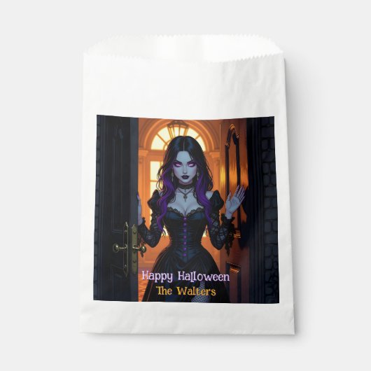 Zwarte en Paarse heks gepersonaliseerde Halloween Bedankzakje (Voorkant)