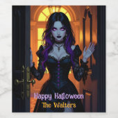 Zwarte en Paarse heks gepersonaliseerde Halloween Wijn Etiket (Enkel label)