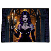 Zwarte en Paarse heks met Candelabra Halloween Groot Cadeauzakje (Voorkant)