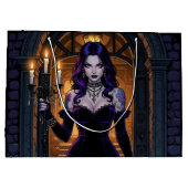 Zwarte en Paarse heks met Candelabra Halloween Groot Cadeauzakje (Achterkant)