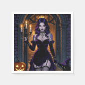 Zwarte en Paarse heks met Candelabra Halloween Servet (Voorkant)