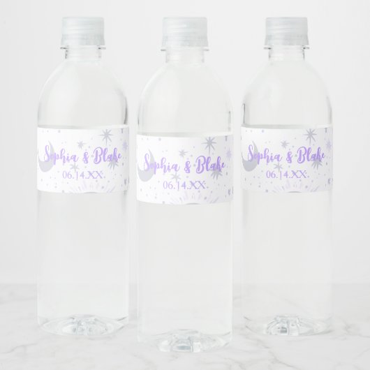 Zwarte en Paarse Hemelse Trouwdag Waterfles Etiket (Flessen)
