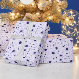 Zwarte en paarse hemelzon maan sterren cadeaupapier