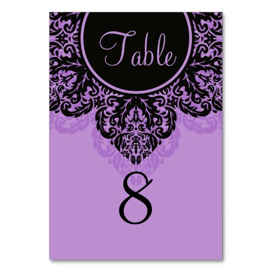 Zwarte en paarse kanten damask Tafelnummer Kaart (Voorkant)