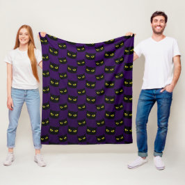 Zwarte en paarse kat gele ogen Halloween patroon Fleece Deken