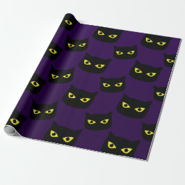 Zwarte en paarse kattengele ogen Halloween patroon Cadeaupapier