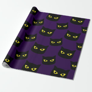 Zwarte en paarse kattengele ogen Halloween patroon Cadeaupapier