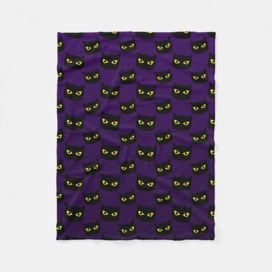 Zwarte en paarse kattengele ogen Halloween patroon Fleece Deken (Voorkant)