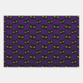 Zwarte en paarse kattengele ogen Halloween patroon Inpakpapier Vel (Voorkant 2)