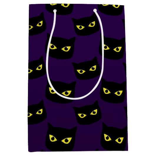 Zwarte en paarse kattengele ogen Halloween patroon Medium Cadeauzakje (Voorkant)