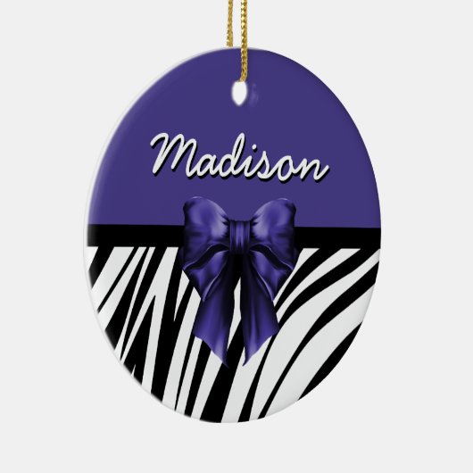 Zwarte en Paarse lint-lint-lint-Zebra afdrukken Keramisch Ornament (Rechts)