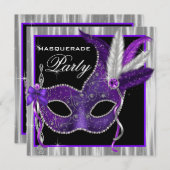 Zwarte en Paarse Masquerade Party Kaart (Voorkant / Achterkant)