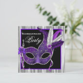 Zwarte en Paarse Masquerade Party Kaart (Staand voorkant)