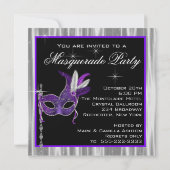 Zwarte en Paarse Masquerade Party Kaart (Achterkant)
