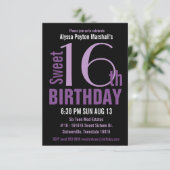 Zwarte en Paarse moderne tekst - zoet 16de partij Kaart (Staand voorkant)