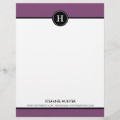 Zwarte en Paarse monogram letterhead Briefhoofd Ontwerp (Voorkant)