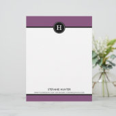 Zwarte en Paarse monogram letterhead Briefhoofd Ontwerp (Staand voorkant)