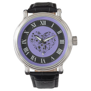 Zwarte en Paarse Muzieknoten Harde Wrist Watch Horloge