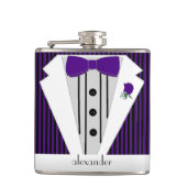 Zwarte en Paarse pin Stripe Tuxedo- Heupfles (Voorkant)