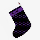 Zwarte en Paarse Polka Dots Gepersonaliseerde Cust Kleine Kerstsok (Achterkant (Hangend))