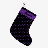 Zwarte en Paarse Polka Dots Gepersonaliseerde Cust Kleine Kerstsok (Voorkant (Hangend))