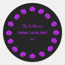 Zwarte en Paarse pompoen Carving Night Ronde Sticker