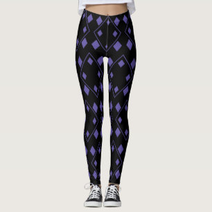 Zwarte en Paarse Random Harlequin-vormen Leggings