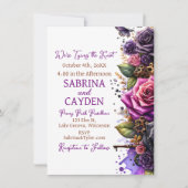 Zwarte en Paarse Rozen Steampunk Gothic Wedding Kaart (Voorkant)