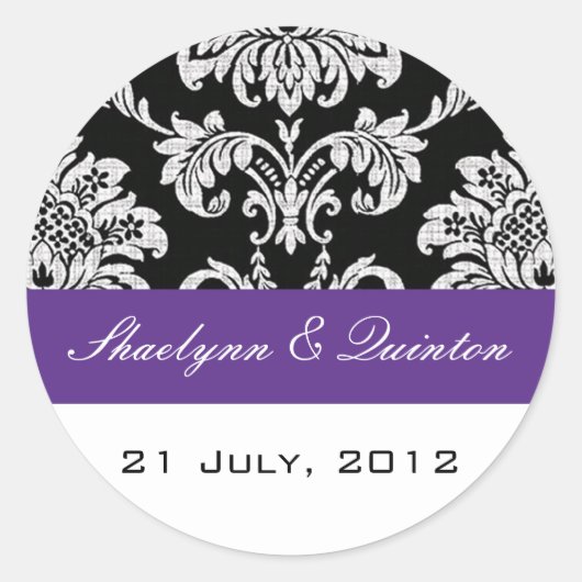 Zwarte en Paarse Sticker van het Damask Wedding (Voorkant)
