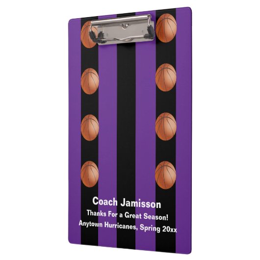 Zwarte en Paarse streep Basketball Coach Hartelijk Klembord (Links)